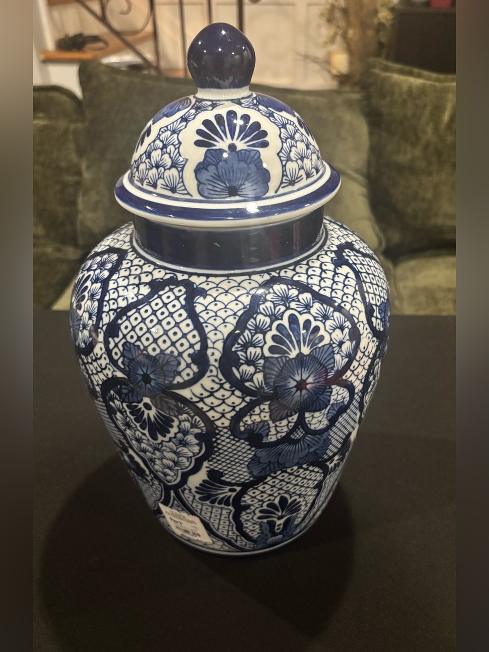 Pier 1 Imports Asian Inspired Blue And White Jar with Lid 14" X 8" 1/2 approx